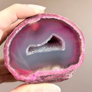 Polished Dyed Pink Agate Geode From Brazil- Crystal Home Décor Statement Piece